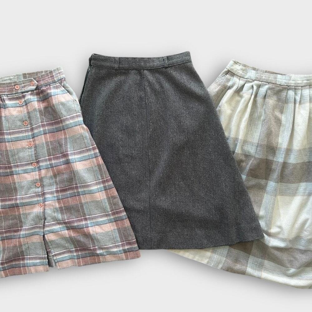 Vintage Skirt Lot XS S M Wool Blend High Waist Midi Cottagecore Preppy Feminine - Picture 12 of 14